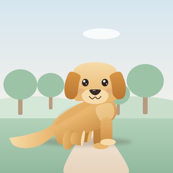 Golden retriever sitting for a trick in the park
